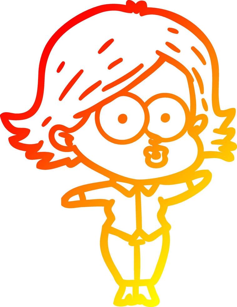 warm gradient line drawing cartoon girl pouting vector