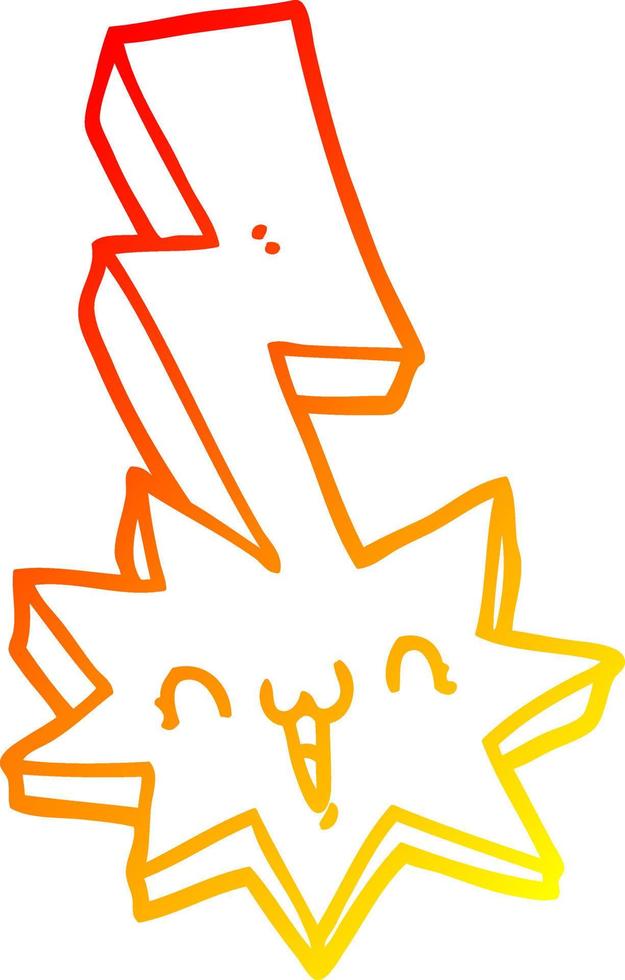 warm gradient line drawing cartoon lightning bolt vector
