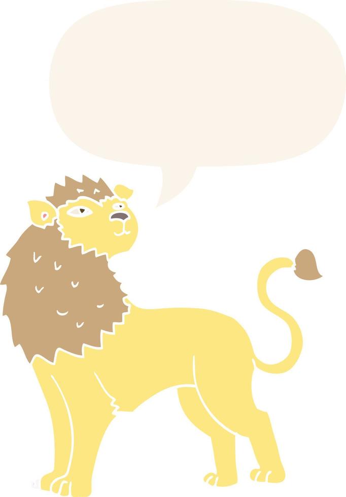 cartoon lion and speech bubble in retro style vector