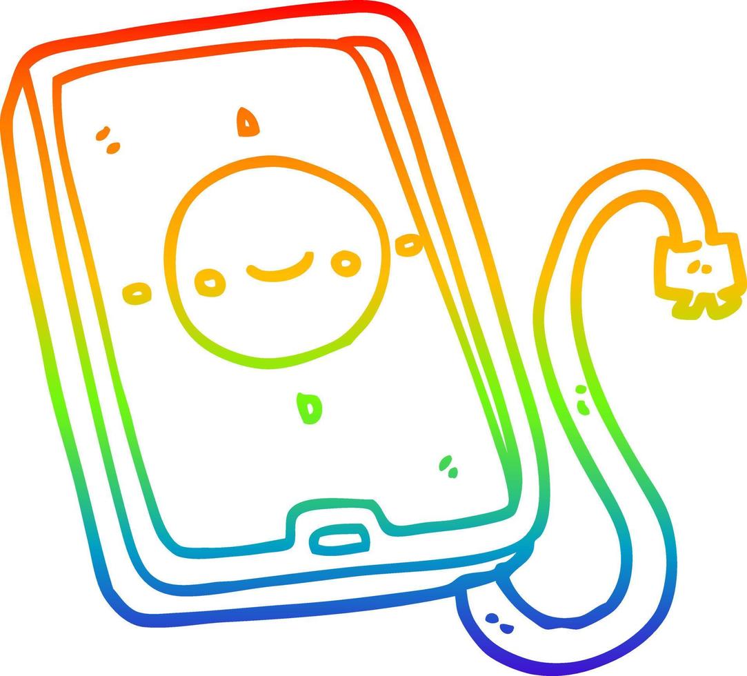 rainbow gradient line drawing cartoon mobile phone device vector