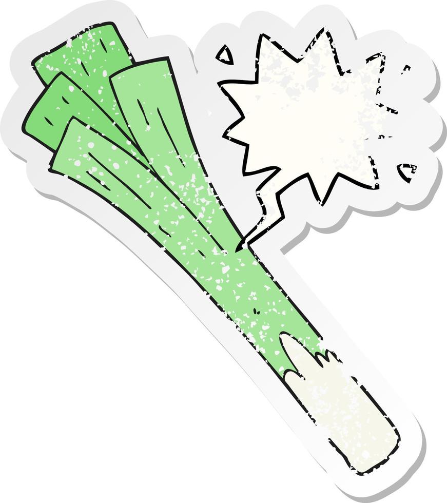 cartoon leeks and speech bubble distressed sticker vector