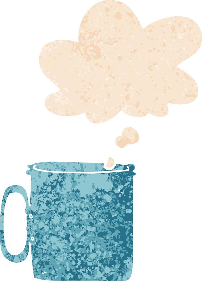 cartoon camping cup of coffee and thought bubble in retro textured style vector