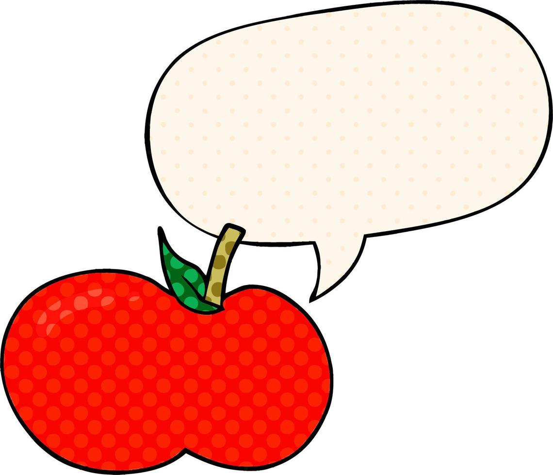 cartoon apple and speech bubble in comic book style vector