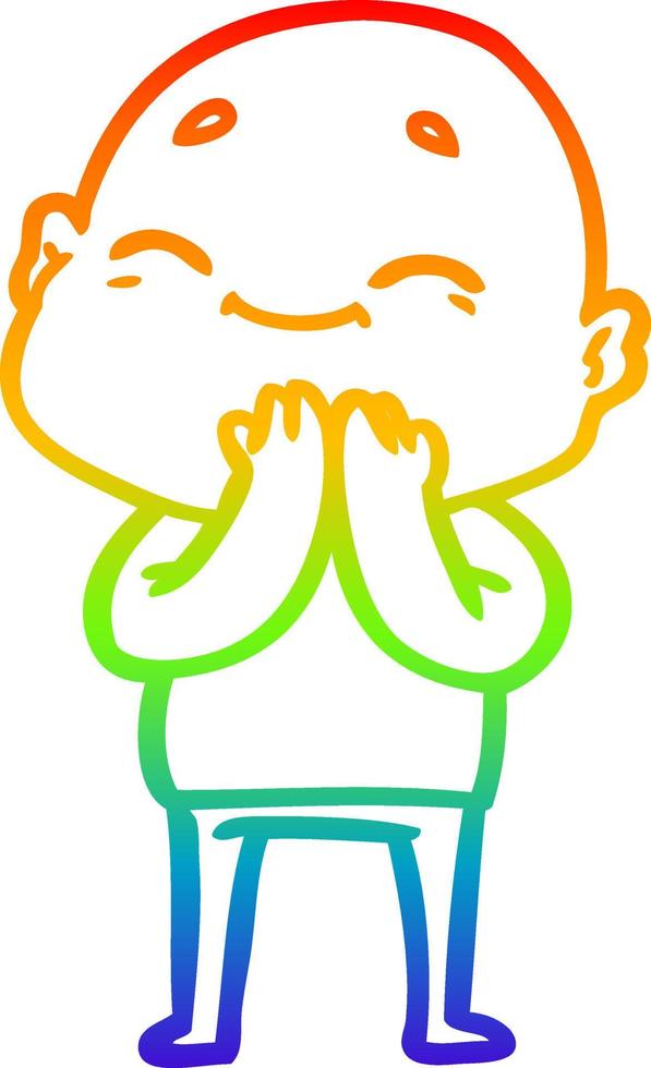 rainbow gradient line drawing happy cartoon bald man vector