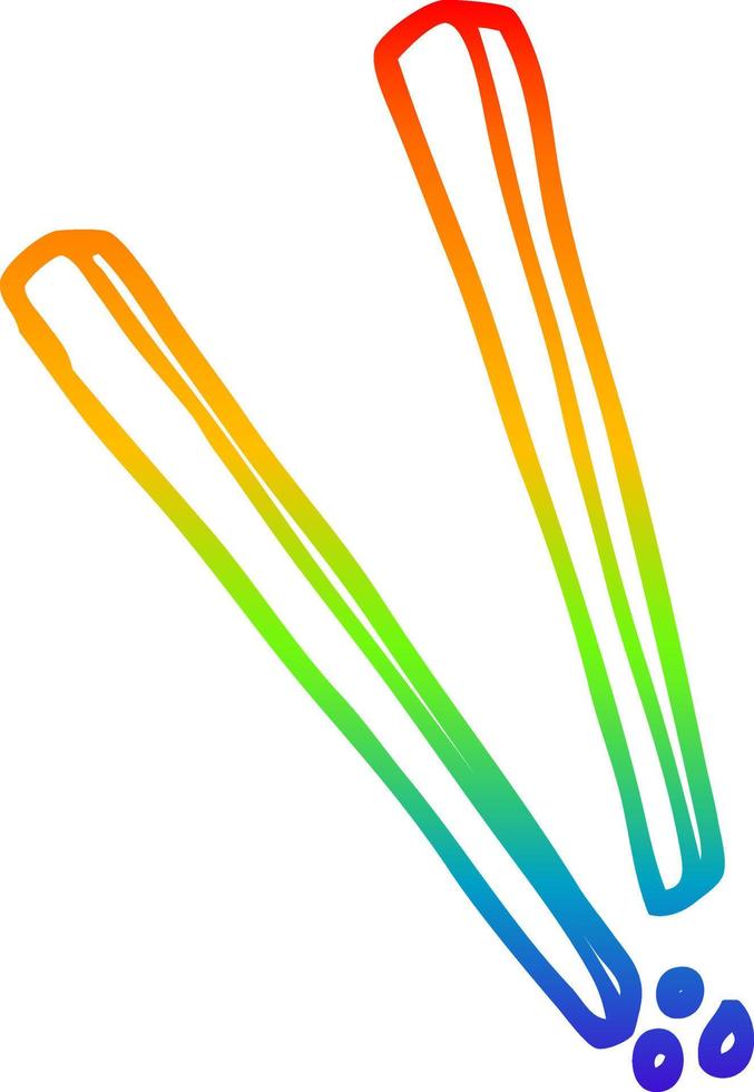 rainbow gradient line drawing cartoon wooden chopsticks vector