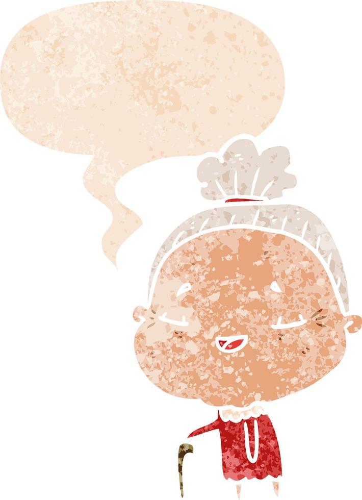 cartoon old lady and speech bubble in retro textured style vector