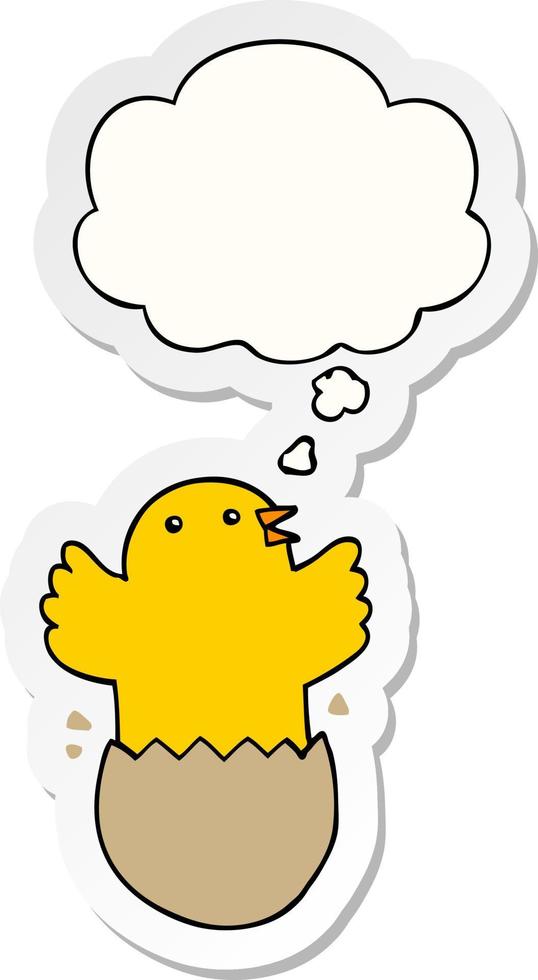 cartoon hatching bird and thought bubble as a printed sticker vector