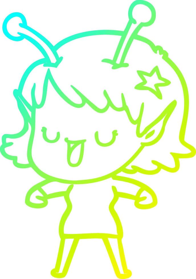 cold gradient line drawing happy alien girl cartoon vector