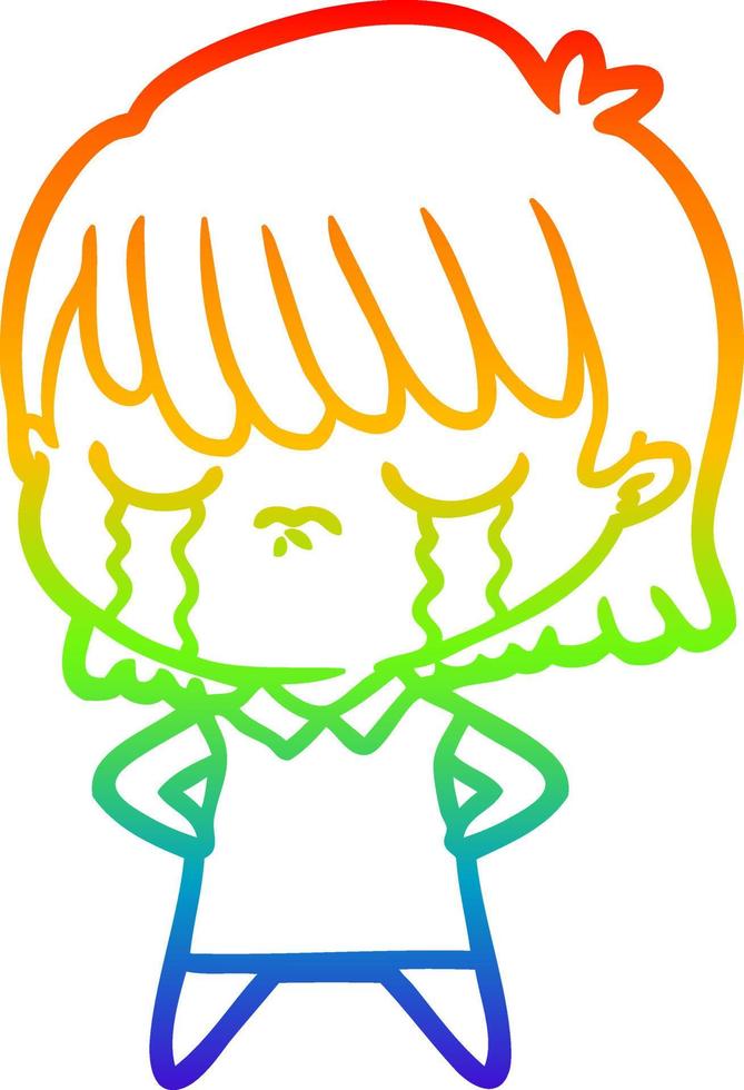rainbow gradient line drawing cartoon woman crying vector