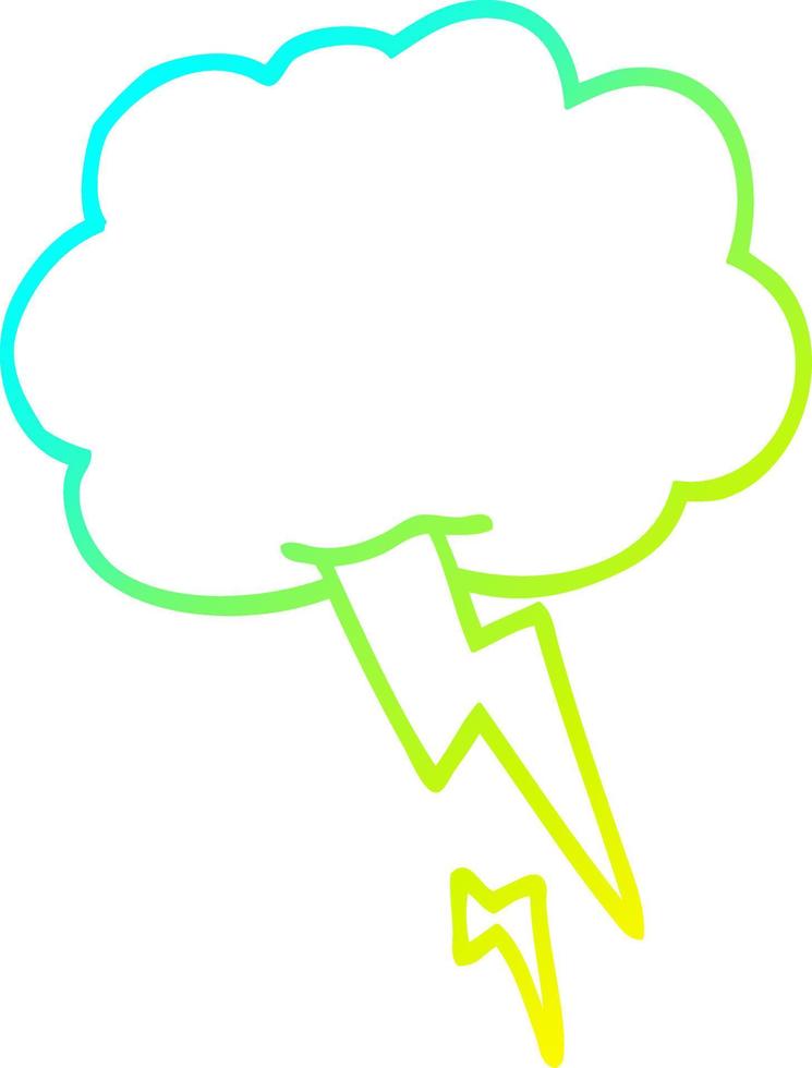 dibujo de línea de gradiente frío nube de tormenta de dibujos animados con relámpago vector