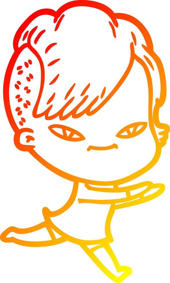 warm gradient line drawing cute cartoon girl with hipster haircut vector