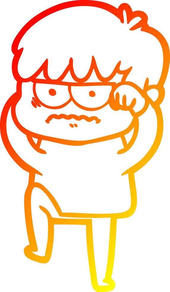 warm gradient line drawing annoyed cartoon boy vector