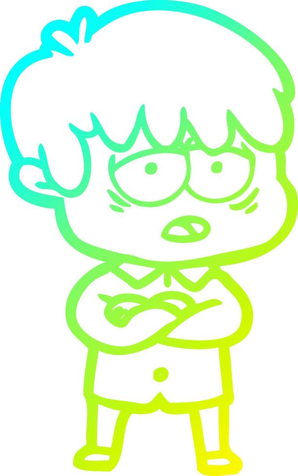 cold gradient line drawing cartoon exhausted boy vector