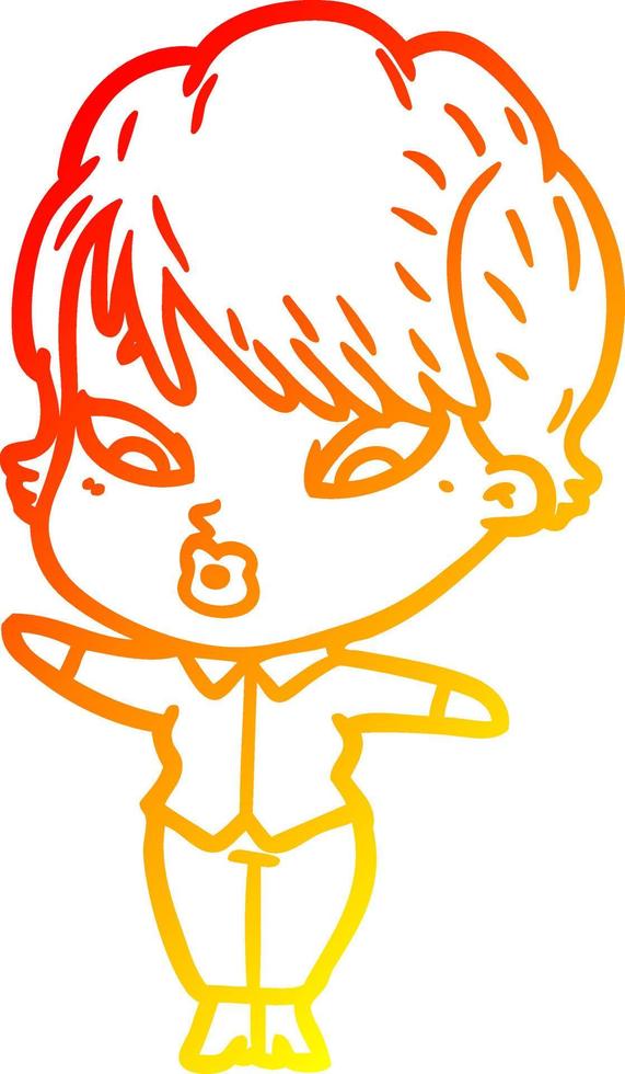 warm gradient line drawing cartoon woman vector