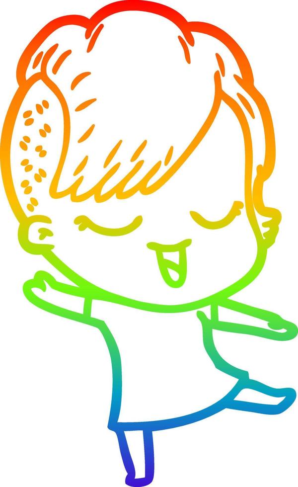 rainbow gradient line drawing happy cartoon girl vector