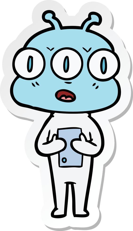 sticker of a cartoon three eyed alien vector
