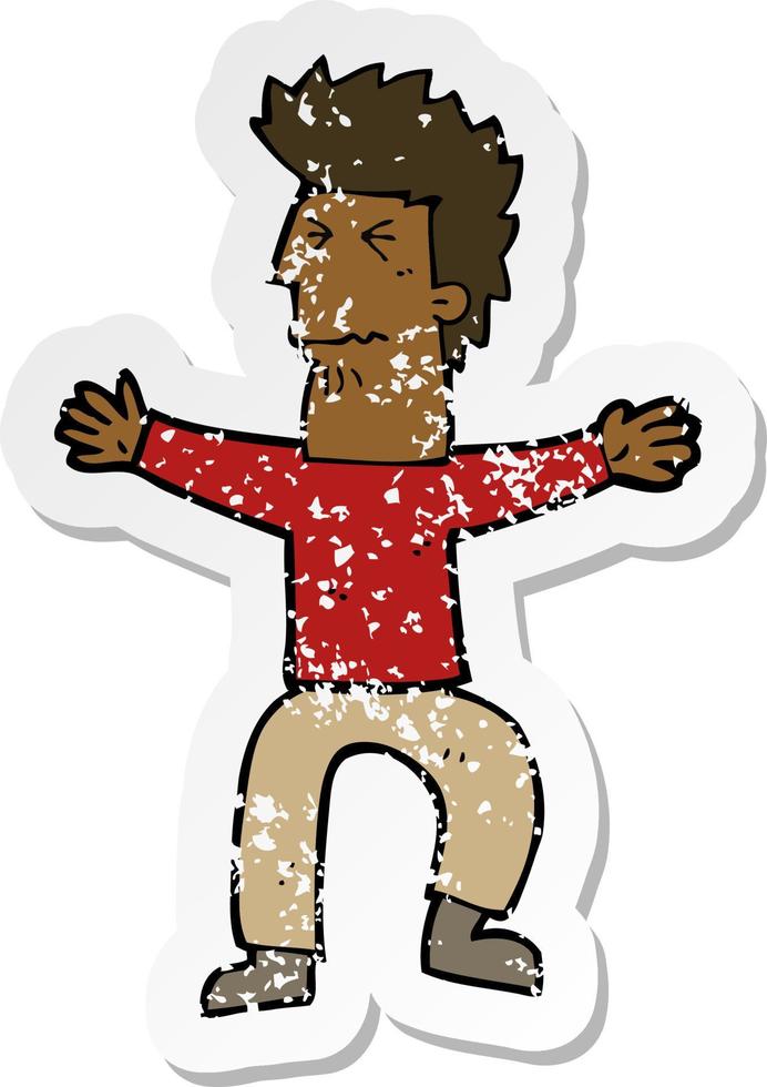 retro distressed sticker of a cartoon stressed out man vector