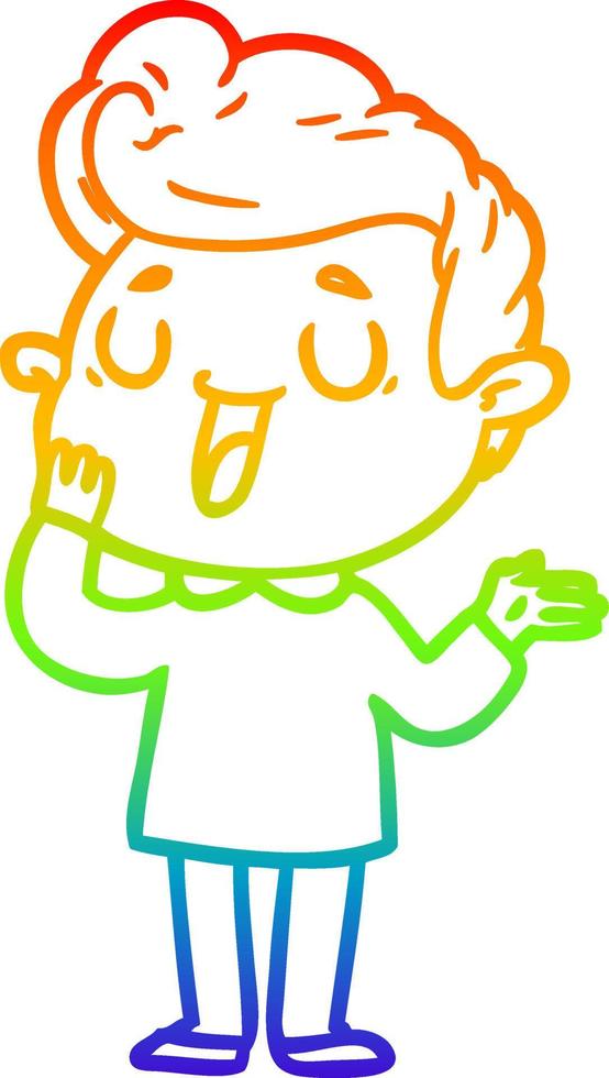 rainbow gradient line drawing happy cartoon man vector