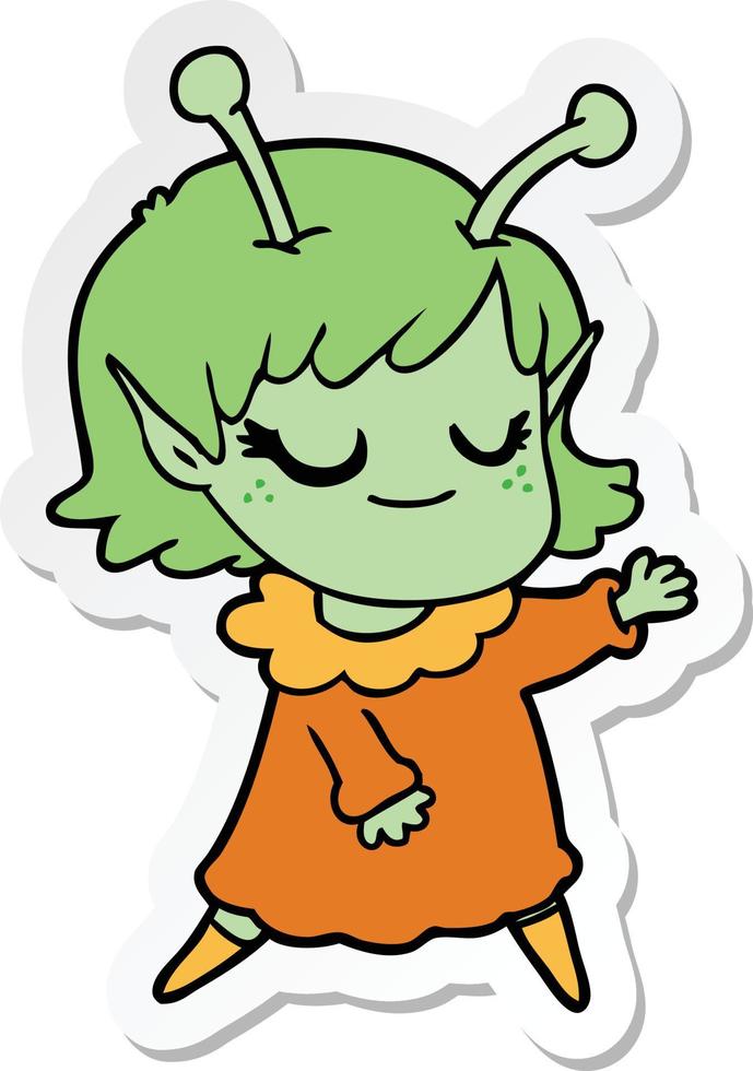 pegatina de una caricatura de niña alienígena sonriente vector