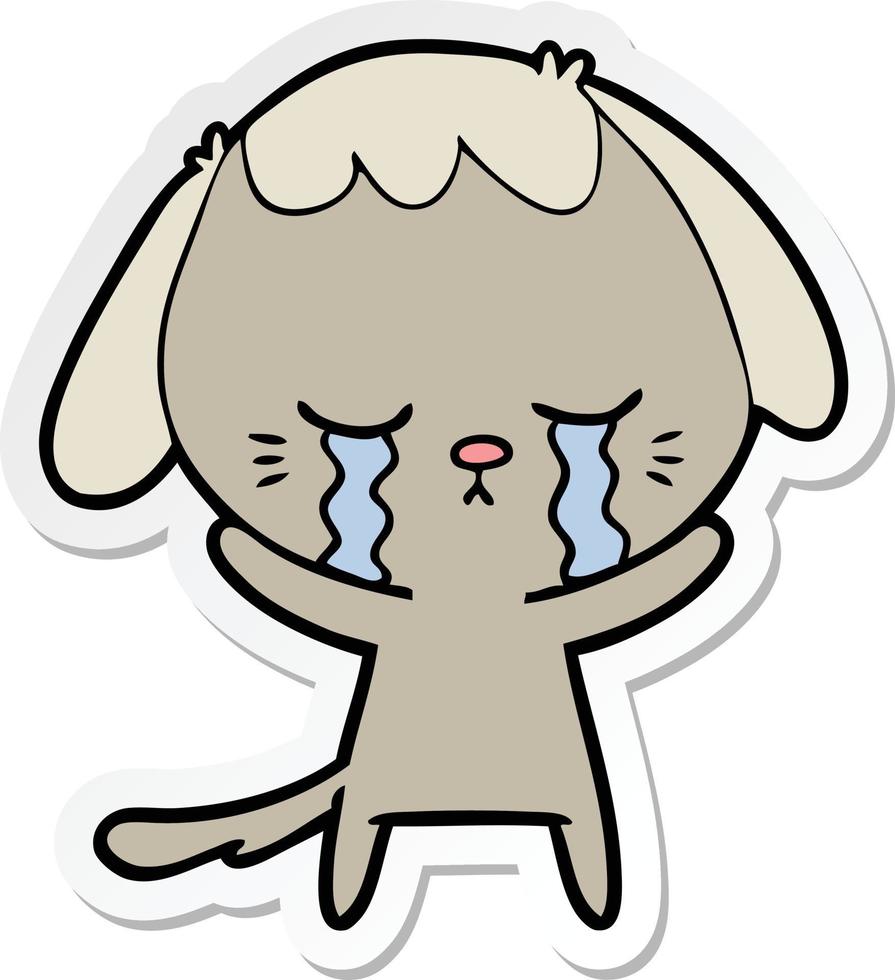 sticker of a cute puppy crying cartoon vector