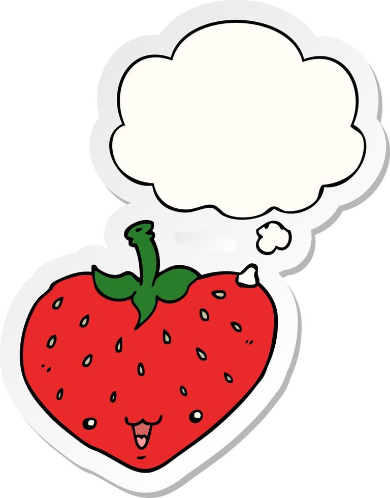 cartoon strawberry and thought bubble as a printed sticker vector