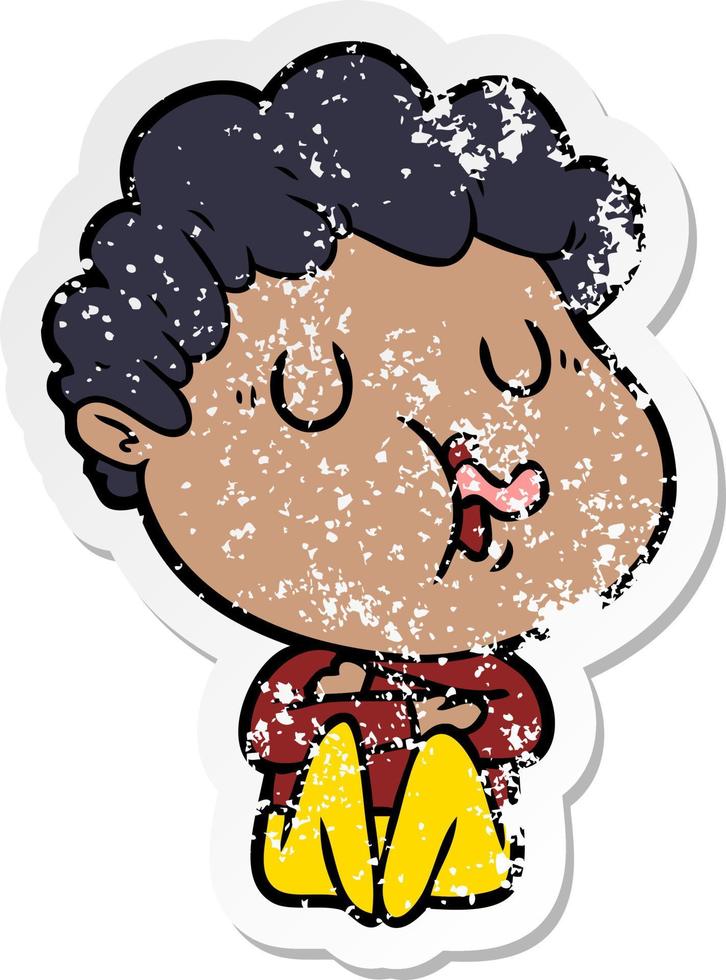 distressed sticker of a cartoon man singing vector
