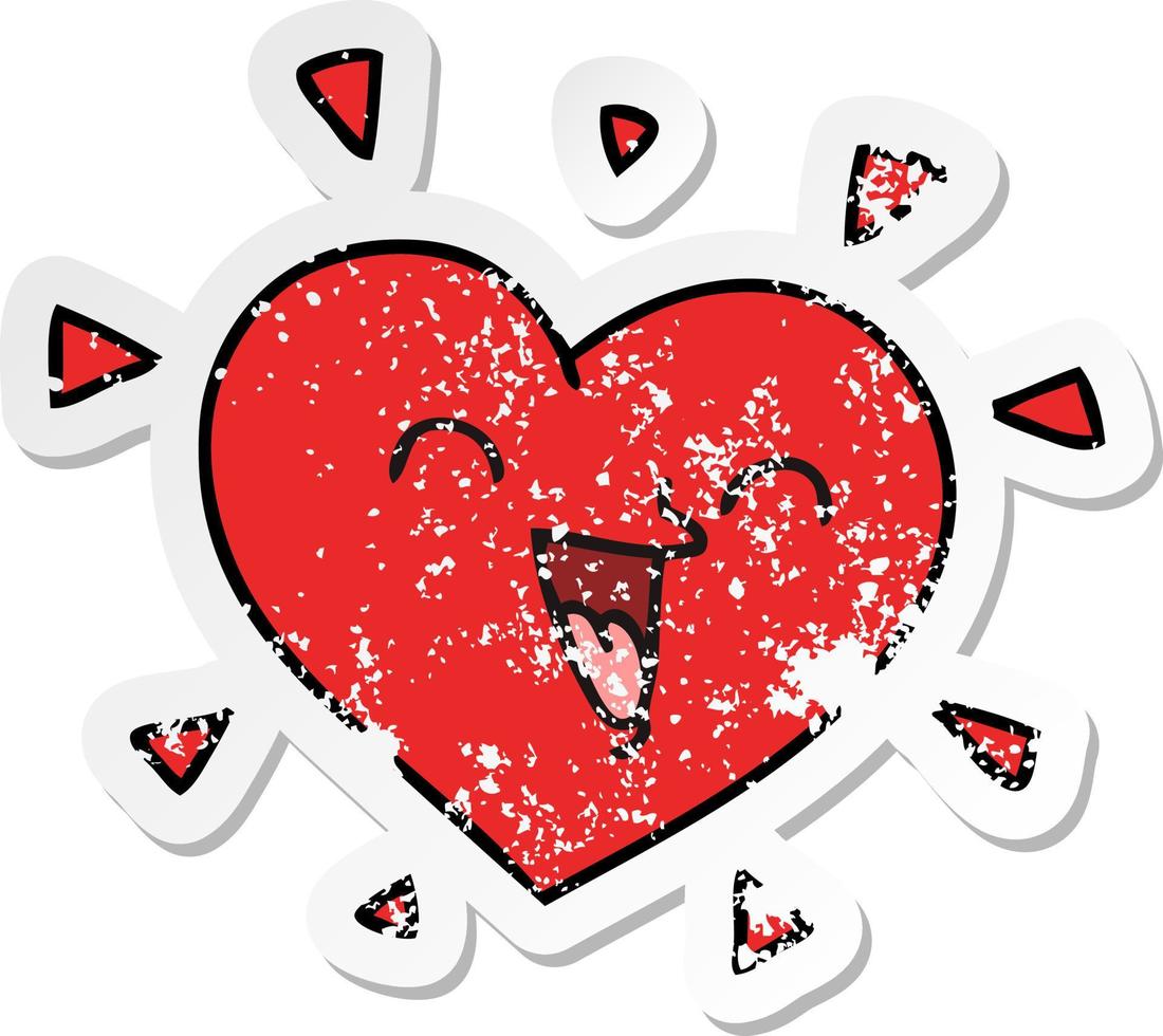 distressed sticker of a quirky hand drawn cartoon happy heart vector
