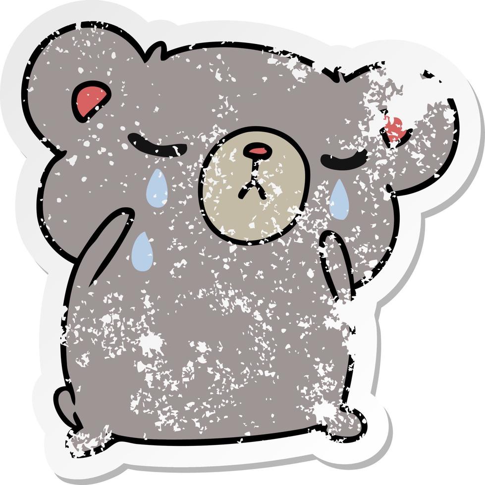 distressed sticker cartoon of a cute crying bear vector