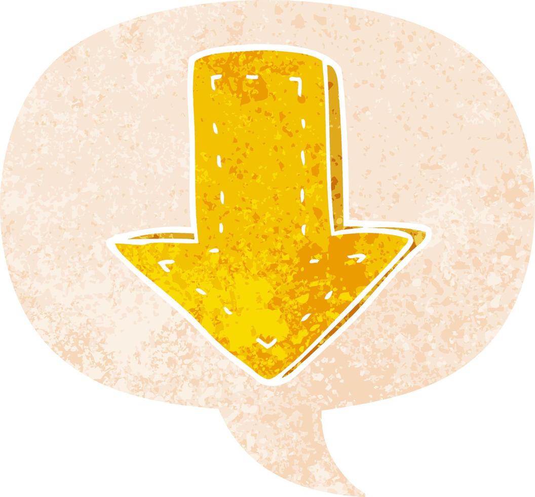 cartoon pointing arrow and speech bubble in retro textured style vector