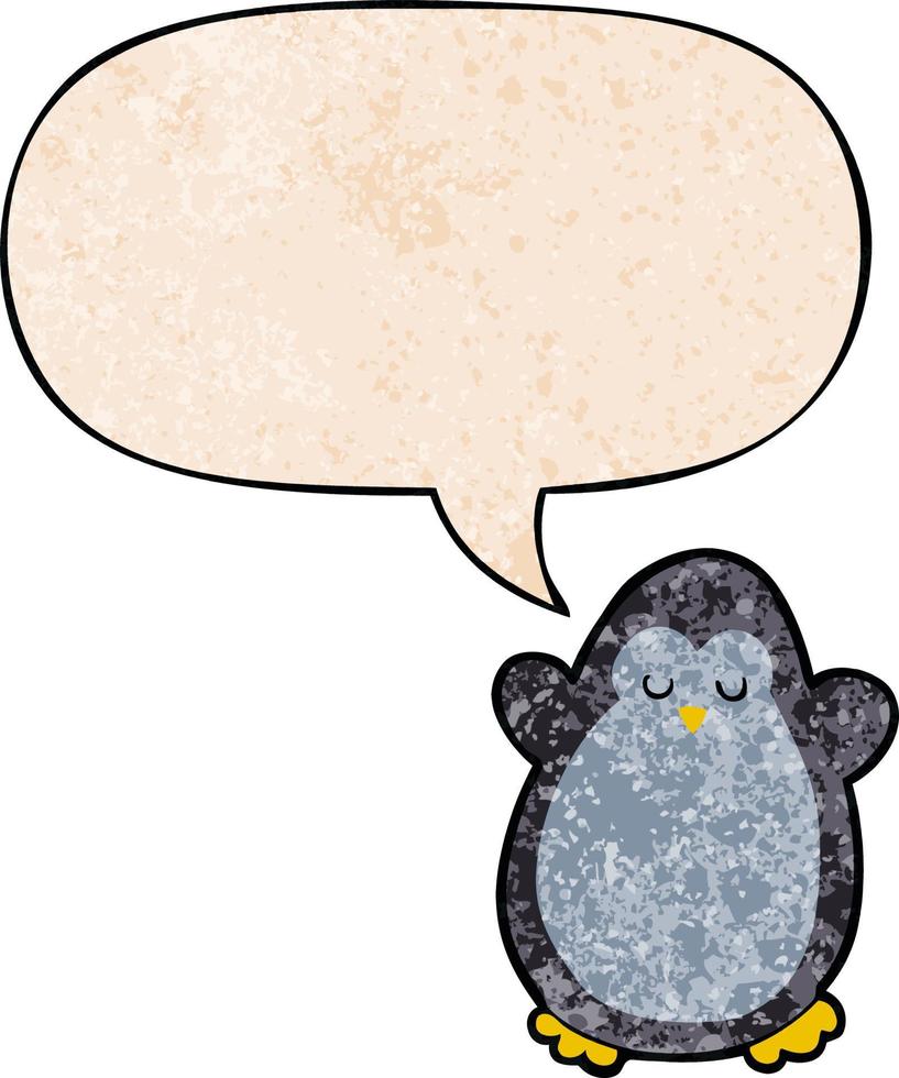 cartoon penguin and speech bubble in retro texture style vector