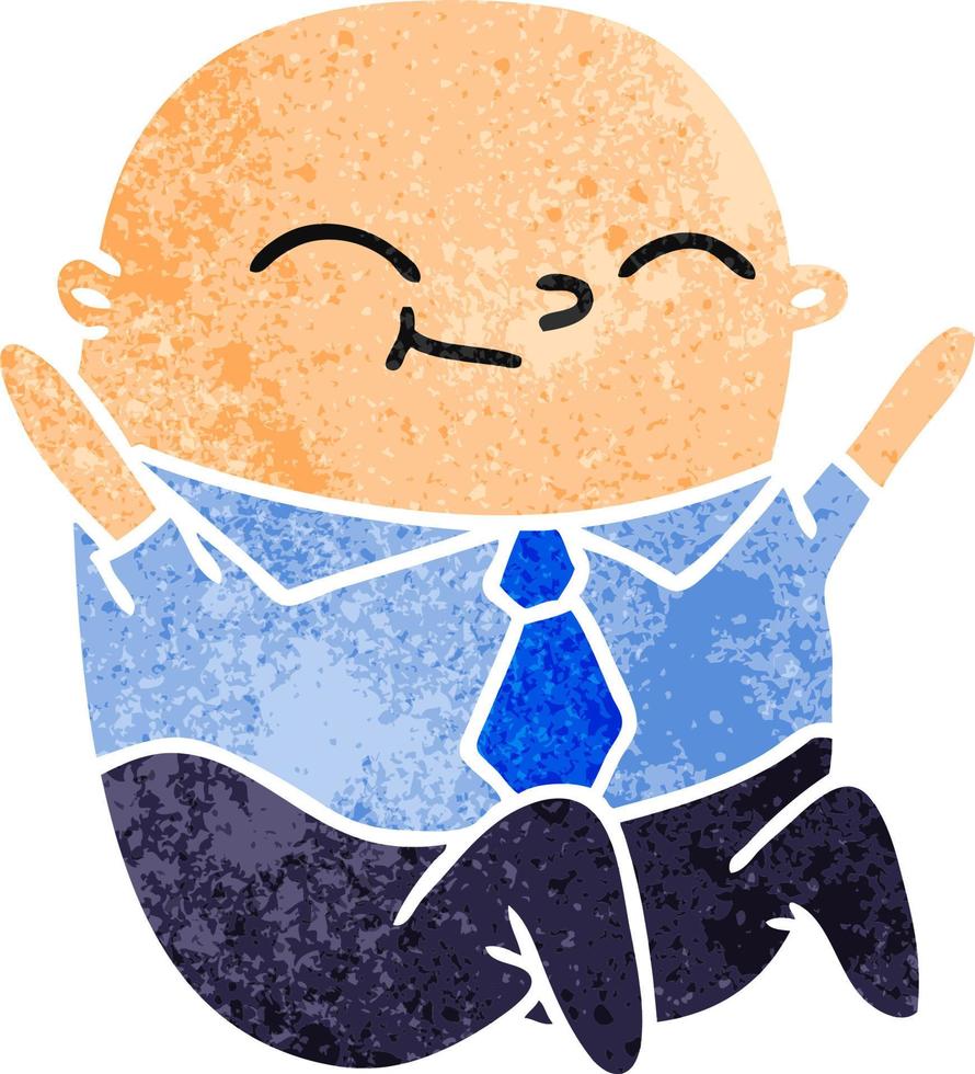 retro cartoon of kawaii bald man vector