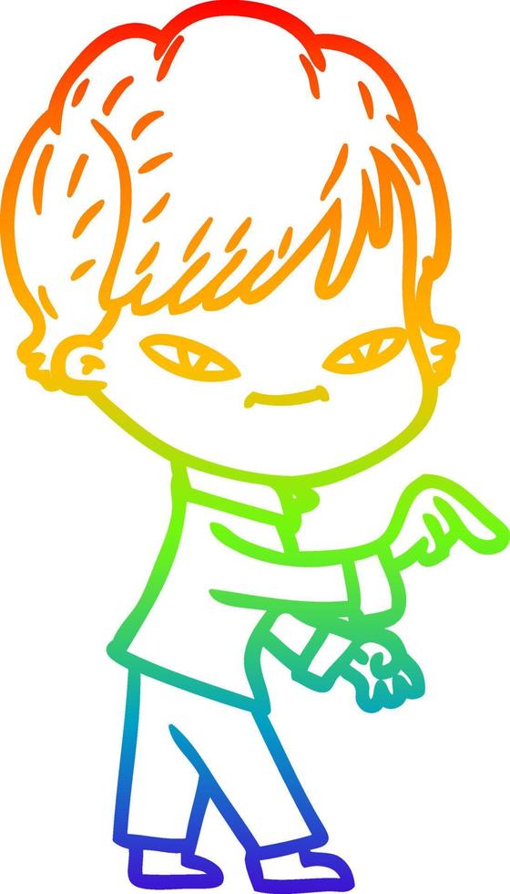 rainbow gradient line drawing cartoon happy woman vector