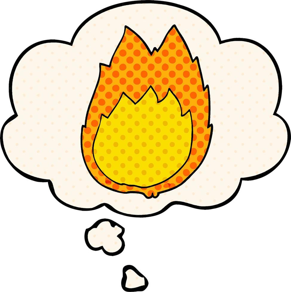 cartoon flames and thought bubble in comic book style vector