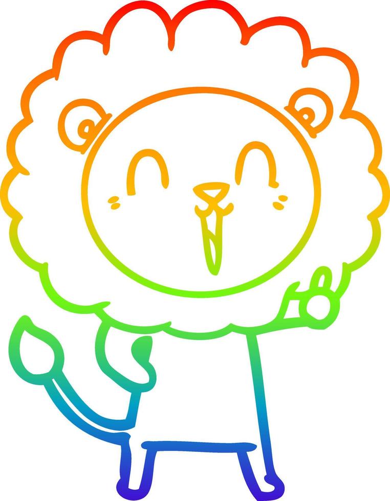 rainbow gradient line drawing laughing lion cartoon vector