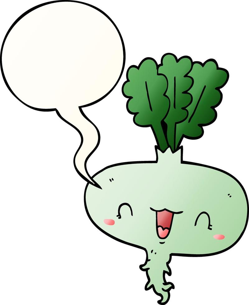 cartoon turnip and speech bubble in smooth gradient style vector