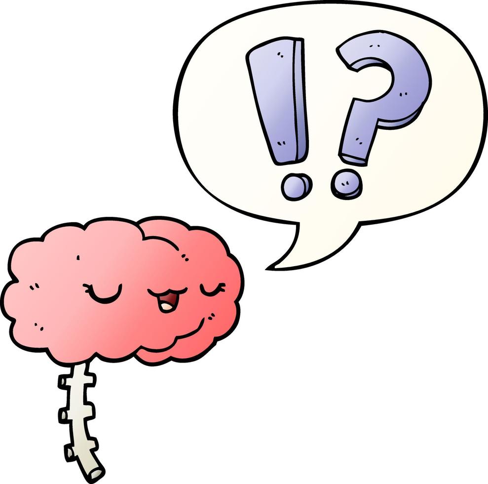 cartoon curious brain and speech bubble in smooth gradient style vector