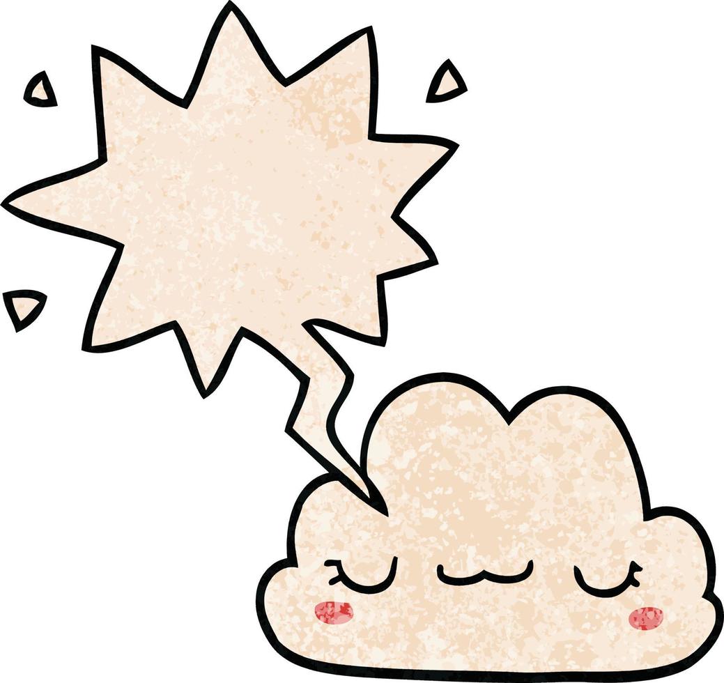 cute cartoon cloud and speech bubble in retro texture style vector