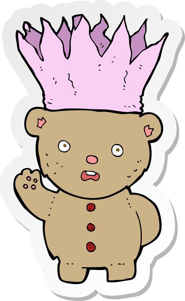 sticker of a cartoon teddy bear wearing paper crown vector