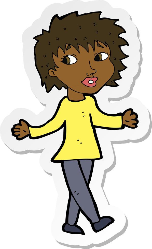 sticker of a cartoon woman with no worries vector