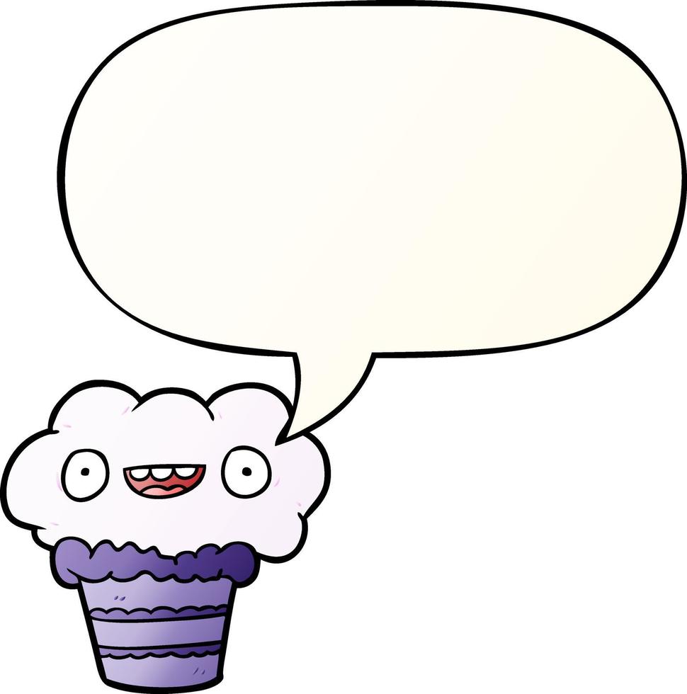 funny cartoon cupcake and speech bubble in smooth gradient style vector