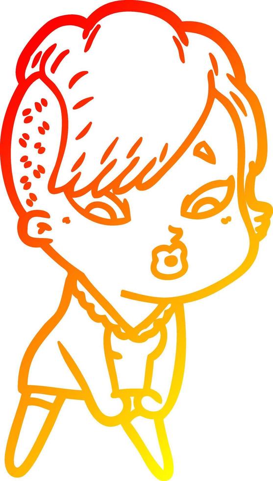 warm gradient line drawing cartoon surprised girl vector