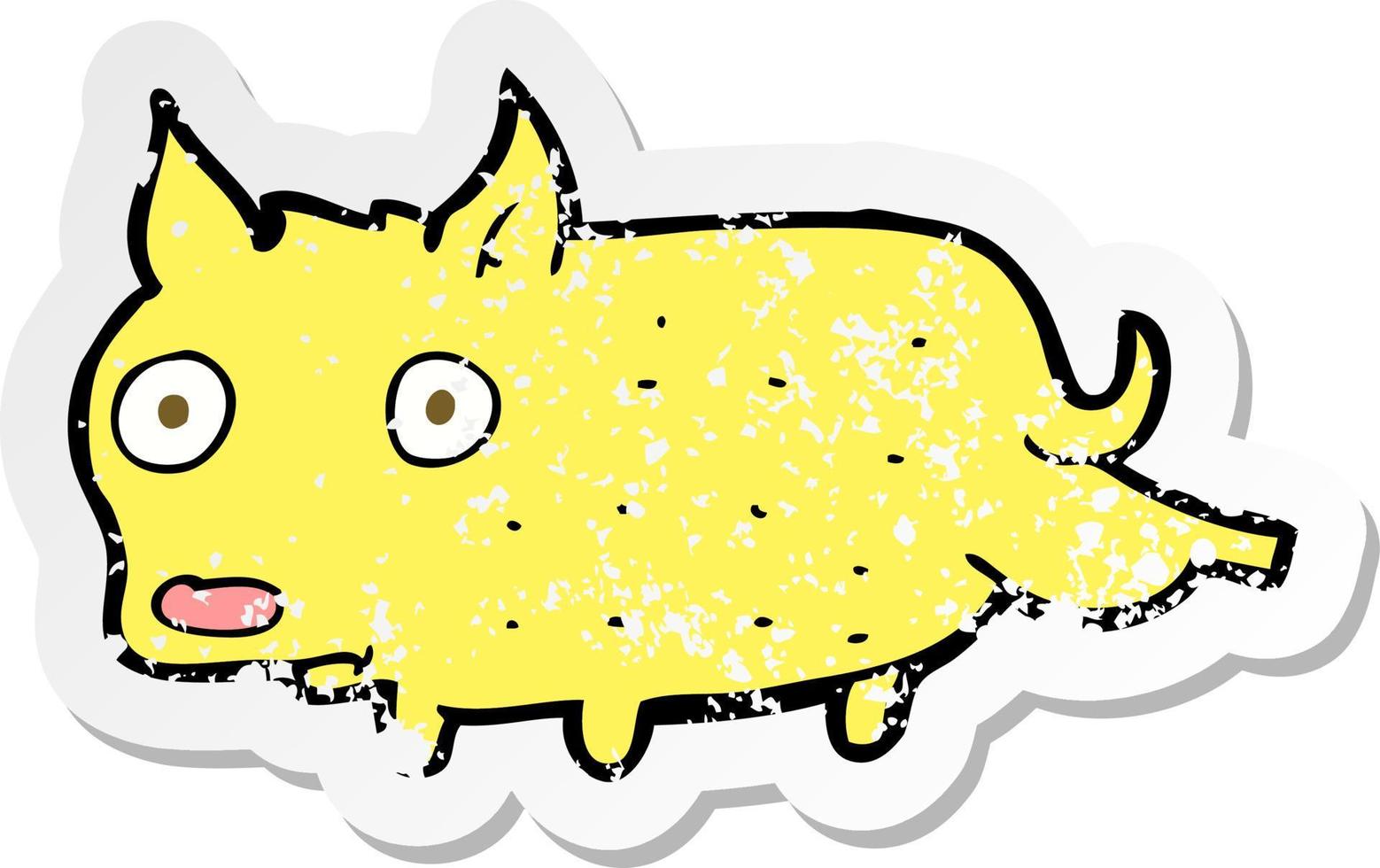 retro distressed sticker of a cartoon little dog cocking leg vector