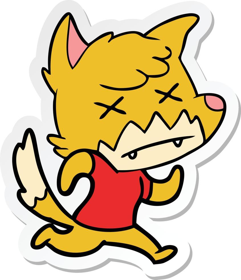 sticker of a cartoon dead fox vector