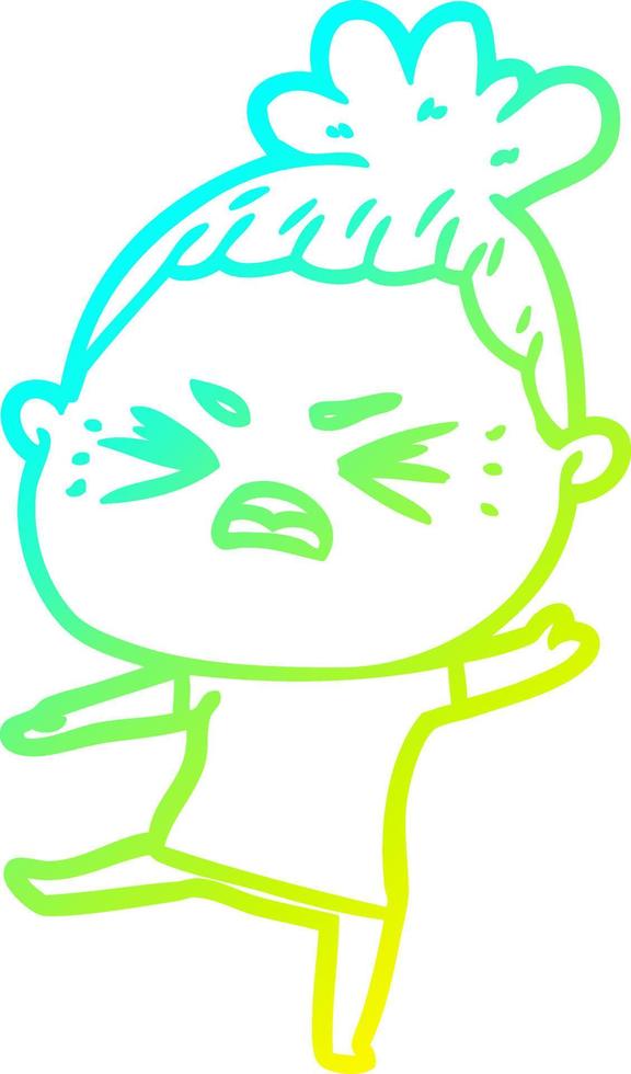 cold gradient line drawing cartoon angry woman vector