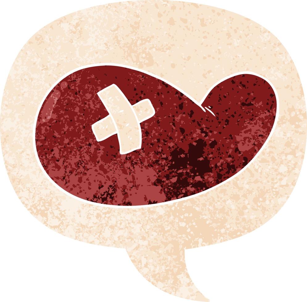 cartoon injured gall bladder and speech bubble in retro textured style vector