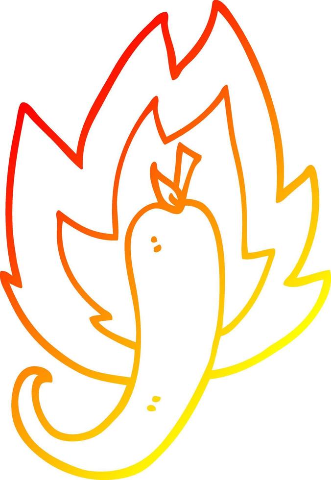 warm gradient line drawing cartoon red hot chili vector