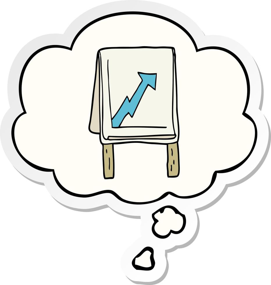 cartoon business chart with arrow and thought bubble as a printed sticker vector