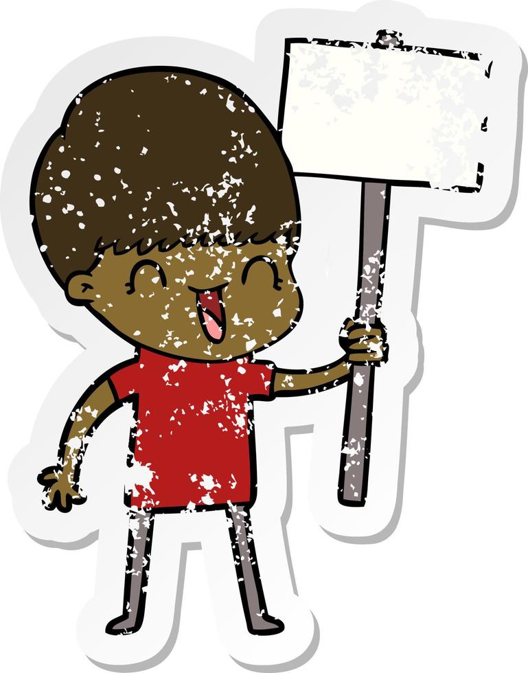 distressed sticker of a happy cartoon boy vector