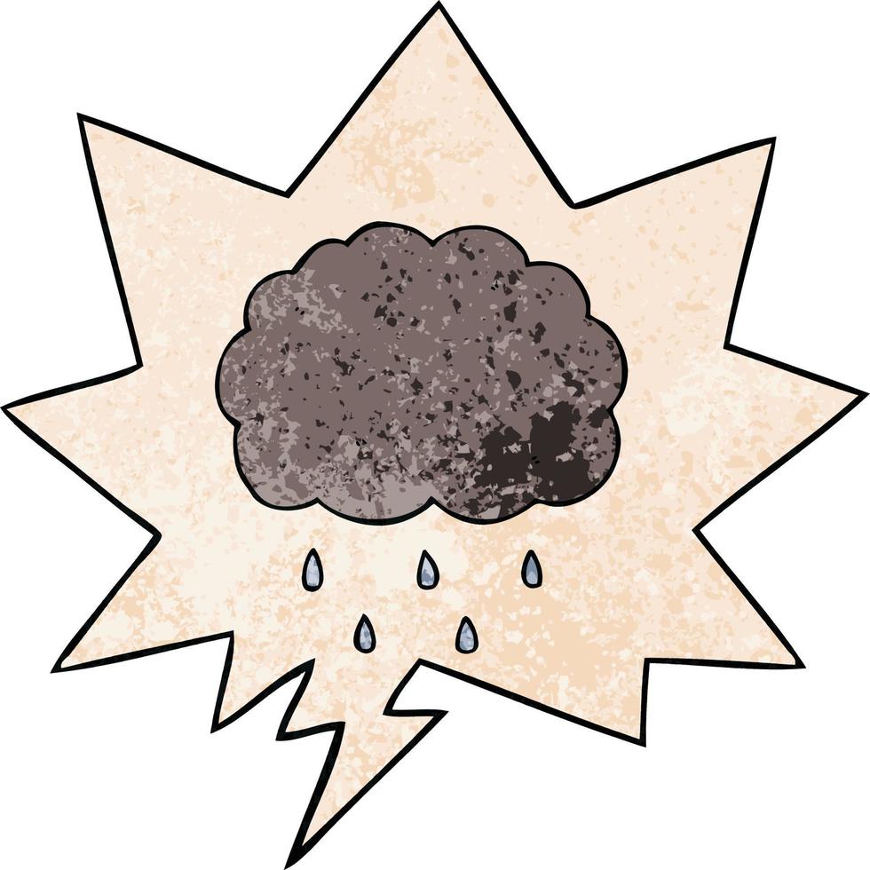 cartoon cloud raining and speech bubble in retro texture style vector