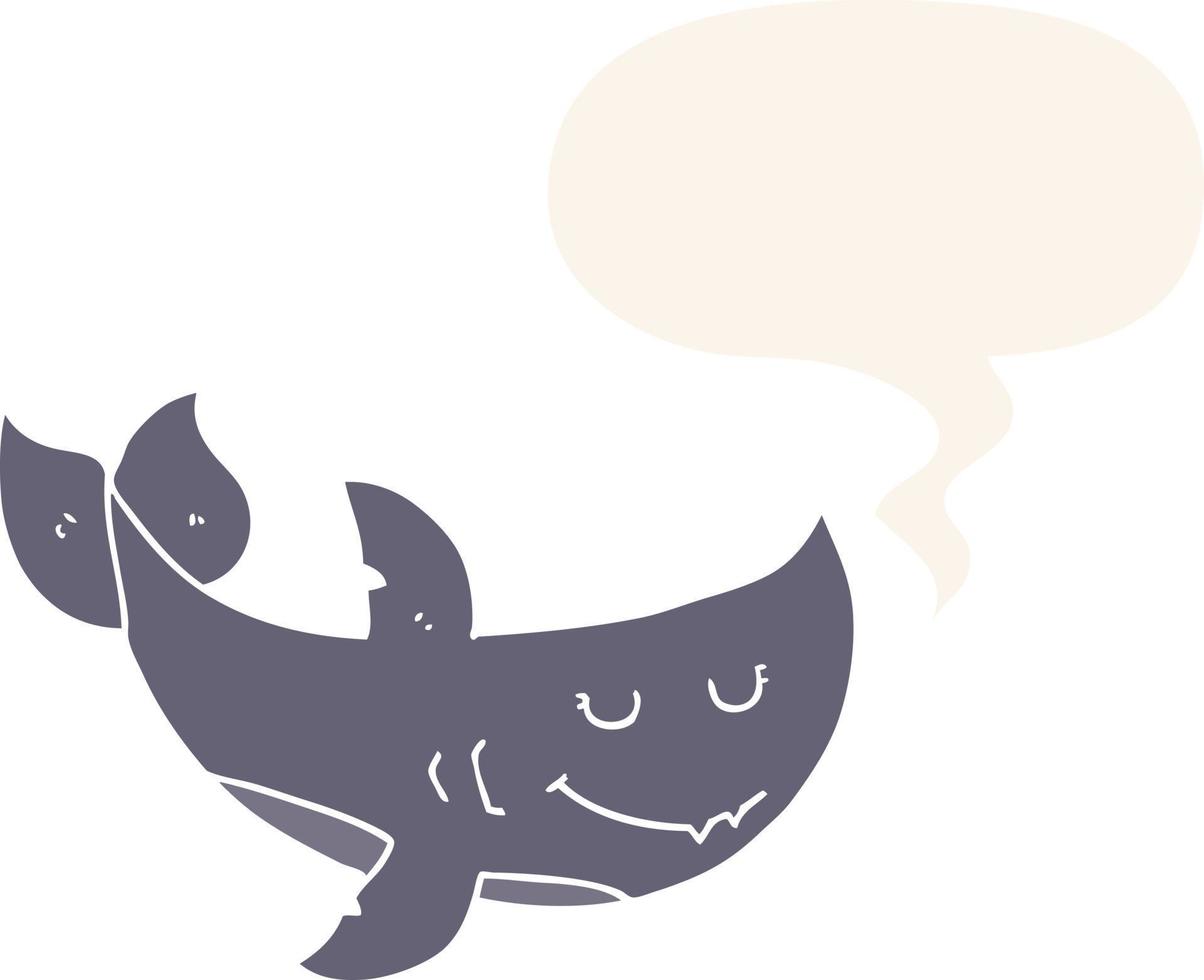 cartoon shark and speech bubble in retro style vector